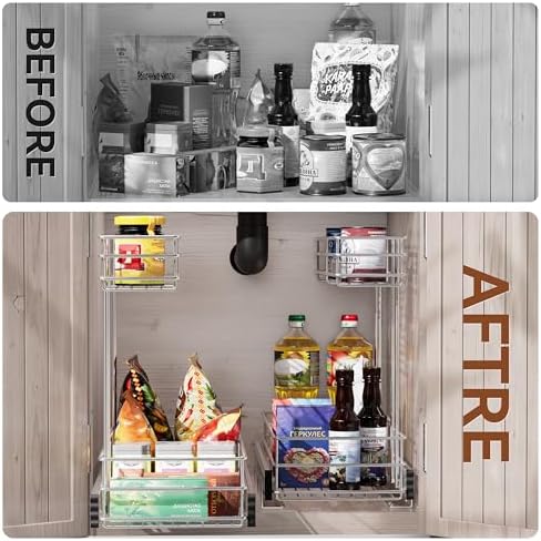 Under Sink Organizer 9" W X19 D, Pull Out Cabinet Organizer 2 Tier