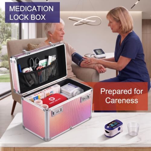 Medicine Lock Box with 3-Digit Combination Lock – Lockable Storage Box for Medication, Lock Box for Valuables,Locking Medicine Box for Home Office Travel, 14" x 7" x 9"