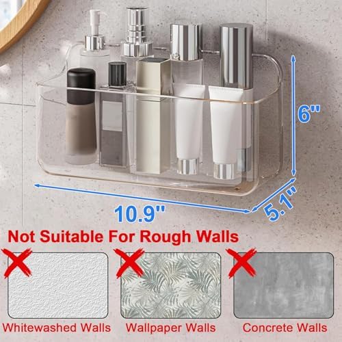 Diesisa Wall Mount Organizer, Large Adhesive Wall Self - Bathroom Shelf