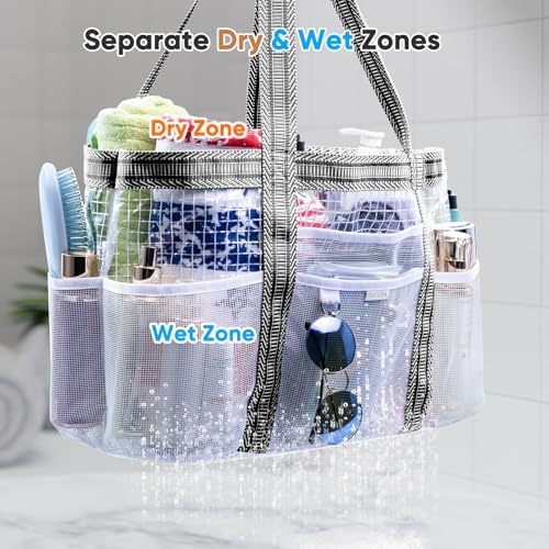 Large Mesh Shower Caddy – Portable ShowerTote with Waterproof Phone Pouch – Quick Dry Shower Bag with Separate Dry & Wet Zones for College Dorm, Gym, Beach Tote, Camping, Travel Essentials