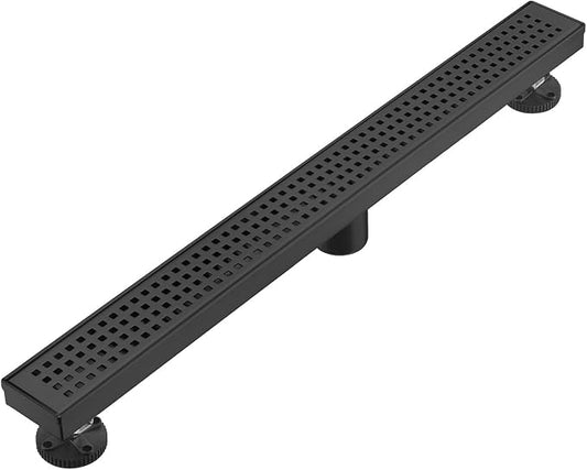 AVSIILE Linear Shower Floor Drain, Matte Black 32 Inch 304 Stainless Steel Bathroom Drains Kit, Long Rectangular Shower Trench Drain with Square Pattern Drain Cover & Hair Catcher