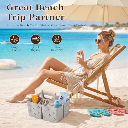 GVY Portable Plastic Shower Caddy, Large Capacity Shower Basket with Handle, Divided Bathroom Toiletry Organizer, Quick-Drain Shower Caddy for College Dorm Beach Kitchen, Dark Grey