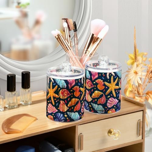 4 Pack Qtip Dispenser 10 Oz Apothecary Jars with Lids Cute Seashells and Starfish Makeup Brush Container for Cotton Ball, Cotton Swab, Cotton Round Pads, Floss