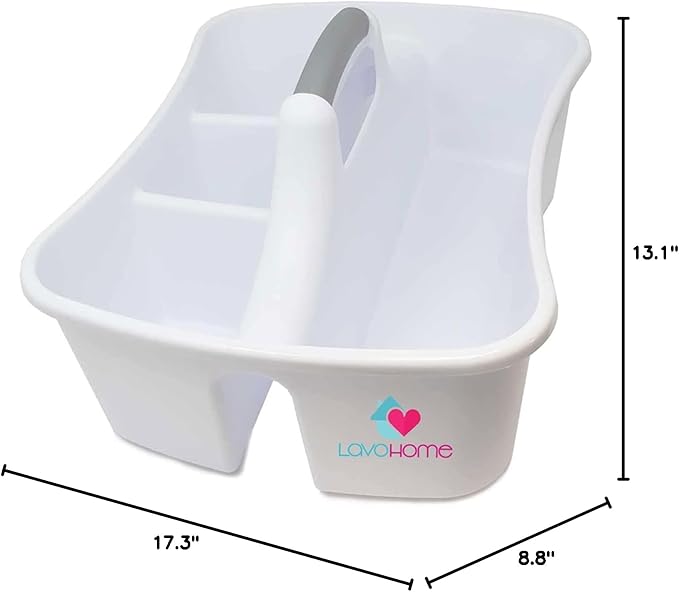 Bath Caddie White - Totes with Divided Compartments and Handles for Organizing, Storing & Carrying Cleaning Supplies and Bathroom Accessories (Large Cleaning Caddy)