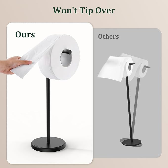 Matte Black Toilet Paper Holder Stand Free Standing Tissue Roll Holder | Freestanding Toilet Paper Stand Storage for Bathroom 304 Stainless Steel Rustproof for 4 Rolls(Fits All Rolls) by Evolvegoods