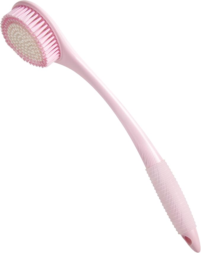 BEDELITE Back Scrubber for Shower, Long Handle 16.4 Inches, Pink, 1 Pack | Soft Back Brush for Shower, Exfoliating Scrubber, Non-Slip Curved Long Handle Bath Brush, Wet or Dry Use for Back Cleaning