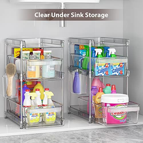 WAKISA 2Pcs Pull Out Organizer and Storage with Cups and Removable Dividers