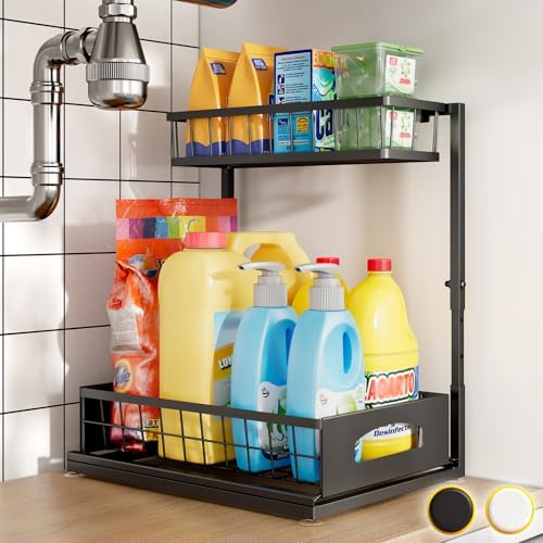 Under Sink Organizer, 1-Pack L-Shaped Metal Pull-Out Drawers for Kitchen