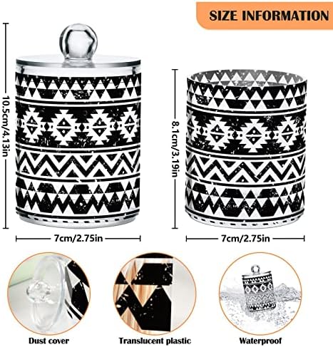 Aztec Tribe Pattern Black Stripe 4 Pack Plastic Qtips Holder Bathroom Organizer Canisters for Cotton Balls/Swabs/Pads/Floss,Plastic Apothecary Jars for Vanity