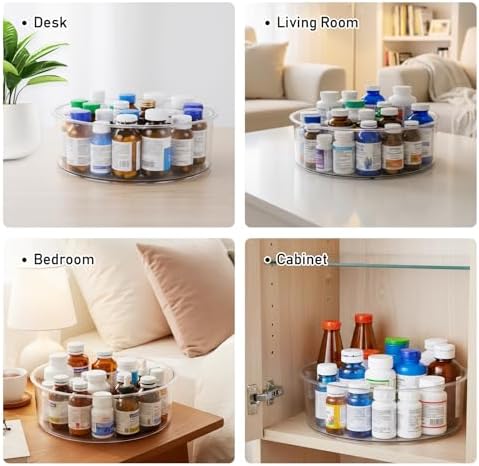 Medicine Bottle Organizer, Medicine Organizer for Cabinet, Transparent Medicine Lazy Susan Organizer for Vitamin Pill Bottles Medication Supplements