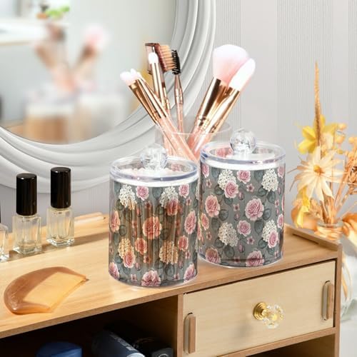 MNSRUU 4 Pack Qtip Holder Organizer Dispenser Pink Roses Vintage Bathroom Containers Bathroom Vanity Storage Canister Apothecary Jars for Cotton Swabs/Pads/Floss
