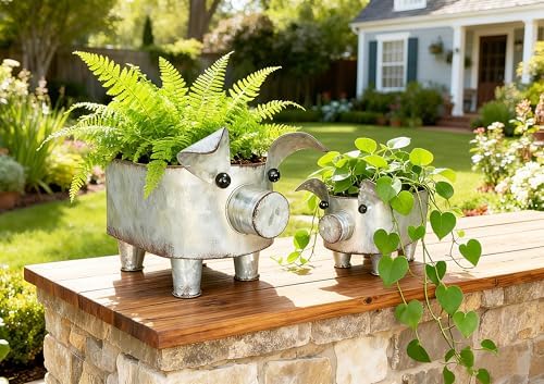 ShabbyDecor Galvanized Metal Rectangular Pig Tray Set of 2, Big and Small