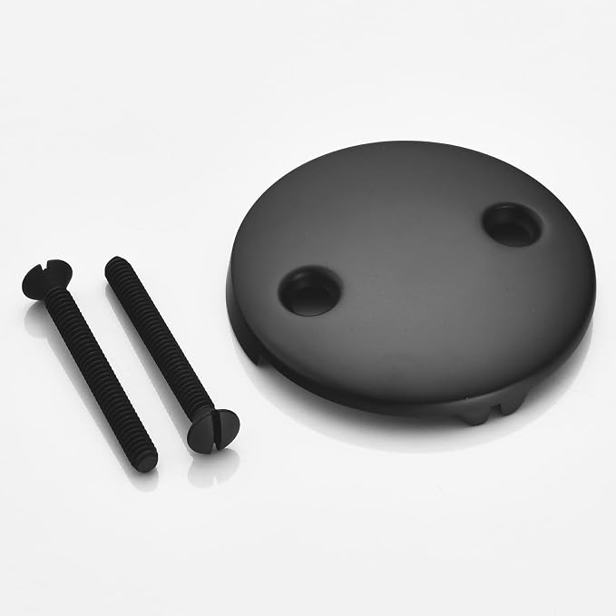2 Hole Bathtub Overflow Plate, 3-3/16 Inches Diameter, Matte Black
