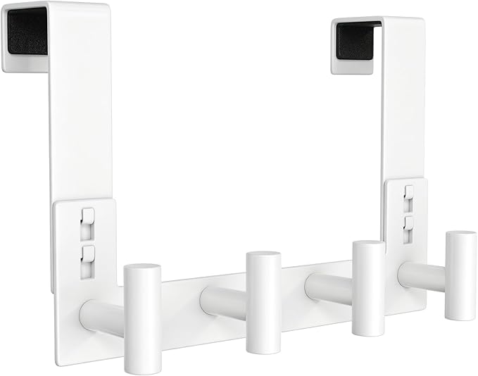 PMMASTO Over The Door Hooks, Fits 1-3/4" Thick Door No Drill Hooks for Closet Bathroom Bedroom Organization, Hanger for Coat Towel Robe (White, 4 T-Hooks)