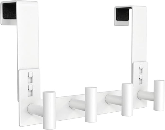 PMMASTO Over The Door Hooks, Fits 1-3/4" Thick Door No Drill Hooks for Closet Bathroom Bedroom Organization, Hanger for Coat Towel Robe (White, 4 T-Hooks)