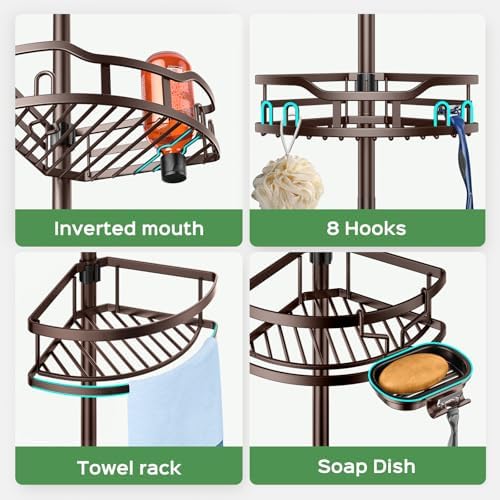 HAMITOR Shower Caddy Tension Pole, Adjustable Bathroom Storage Organizer