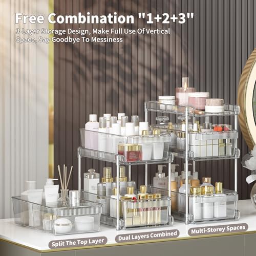 WAKISA 2Pcs Pull Out Organizer and Storage with Cups and Removable Dividers