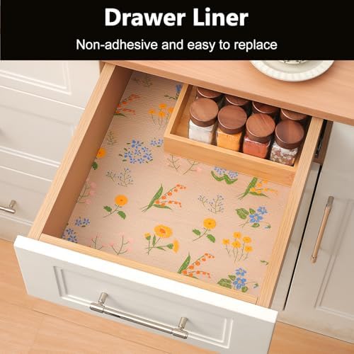 INNOLITES Shelf Liner for Kitchen Cabinet, Floral Drawer Liner Non-Adhesive
