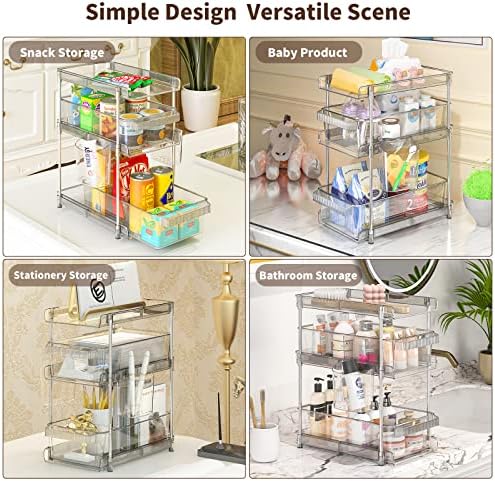 WAKISA 2Pcs Pull Out Organizer and Storage with Cups and Removable Dividers