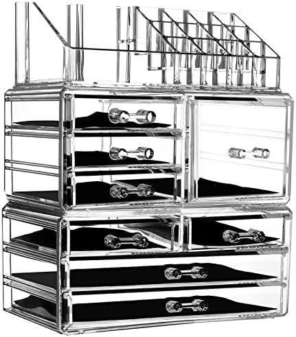 Cq acrylic 3 Pack Clear Makeup Organizer for Vanity,Countertop,Stackable 8 Drawers Cosmetic Storage for Hair Clip,Jewelry,Lipstick,Makeup Brush,Beauty Product Desk and Bathroom Skincare Organizers
