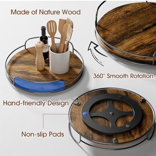 LAMU 2 Pack 9'' 12'' Lazy Susan Turntable Organizer for Table Top Cabinet, Wooden Lazy Susan for Kitchen, Pantry, Countertop, Bathroom Vanity, Spice Organization, Wood Decor