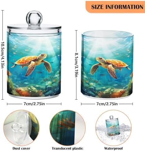 MNSRUU 2 Pack Qtip Holder Organizer Dispenser Sea Turtle Pink Bathroom Storage Canister Cotton Ball Holder Bathroom Containers for Cotton Swabs/Pads/Floss