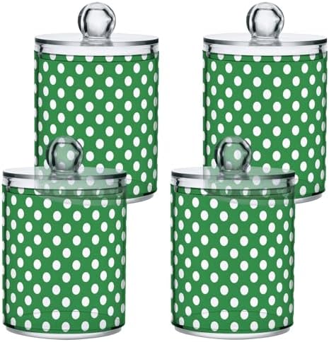 ALAZA Polka Dot Green White 2 Pack Qtip Holder Dispenser for Cotton Swabs, Balls, Pads, Floss 10 oz Plastic Canister Organizer