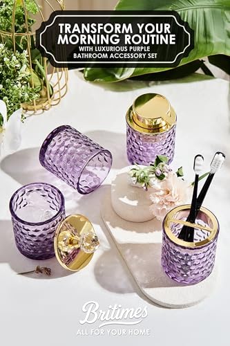 Britimes Bathroom Accessories Set of 4, Purple Glass Complete