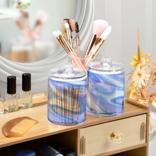 MNSRUU 4 Pack Qtip Holder Organizer Dispenser Liquid Shiny Blue Bathroom Containers Bathroom Vanity Storage Canister Apothecary Jars for Cotton Swabs/Pads/Floss