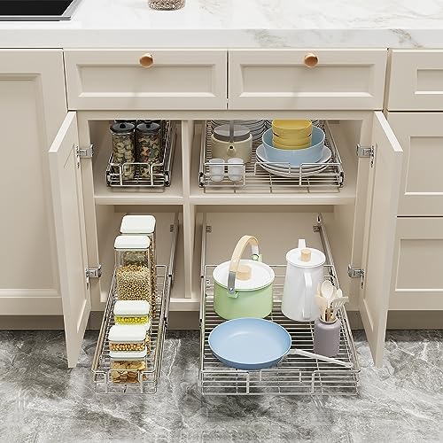 ROOMTEC Pull Out Cabinet Organizer(20" W x 21" D),Heavy Duty Slide Out Shelves,Pull out Drawers for Kitchen Cabinet,Base Cabinet Organization for Home, Kitchen, Bathroom