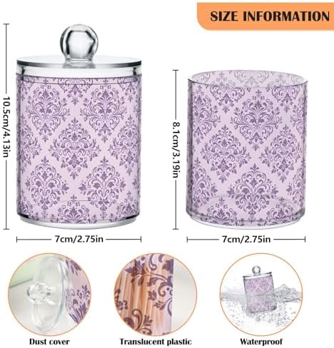 MNSRUU 2 Pack Qtip Holder Organizer Dispenser Purple Morden Floral Bathroom Storage Canister Cotton Ball Holder Bathroom Containers for Cotton Swabs/Pads/Floss