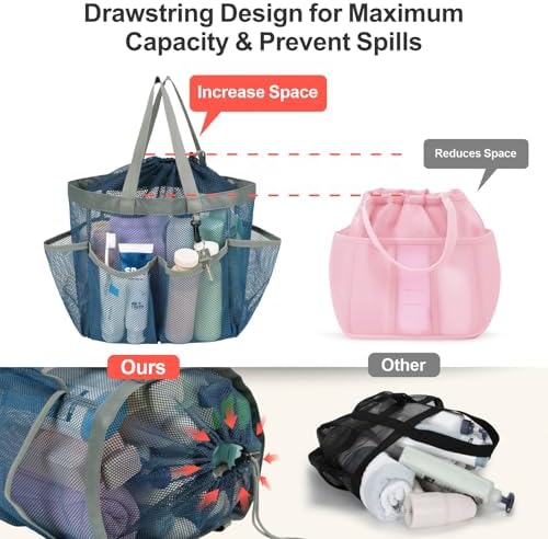 Mesh Shower Caddy Portable with Drawstring - 2-Handle Shower Bag for Dorm