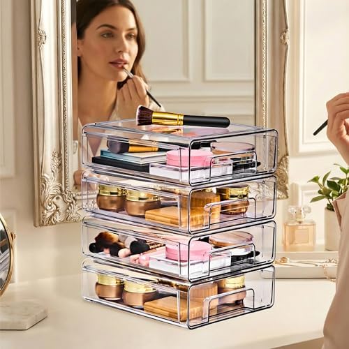 Sorbus Clear Stackable Storage Drawers with Handles (Medium, 4 Pack)