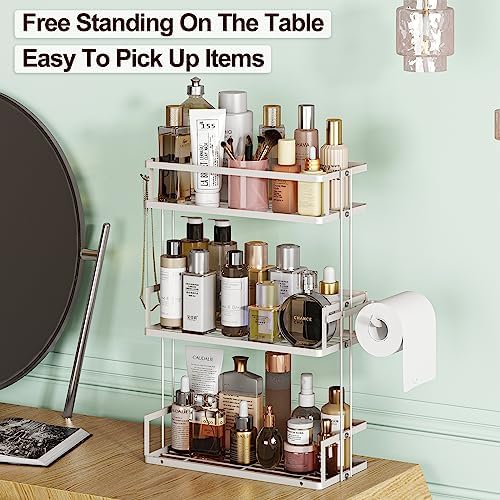 Godboat 3-Tier Over Toilet Storage Shelf, Wall-Mount with 2 Hook/Paper Rack