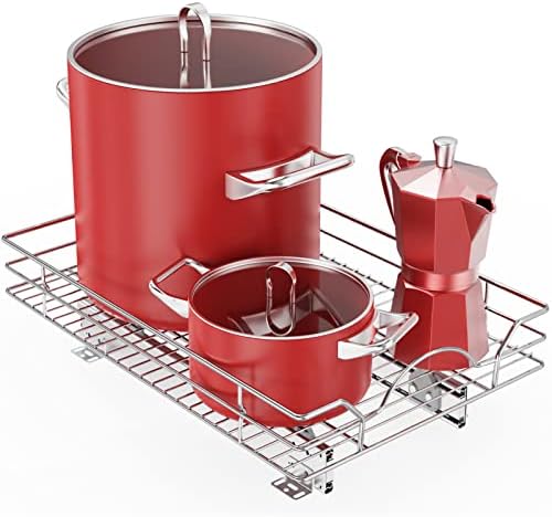 LOVMOR Pull Out Cabinet Organizer and Storage 14" W x 18" D, Slide Out Shelves for Kitchen Cabinets