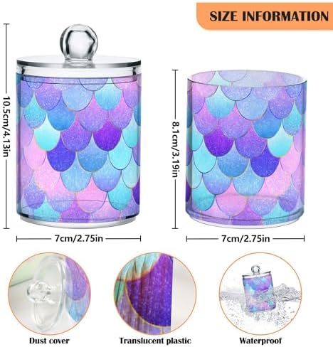 MNSRUU 4 Pack Qtip Holder Organizer Dispenser Pink Blue Mermaid Scales Bathroom Storage Canister Cotton Ball Holder Bathroom Containers for Cotton Swabs/Pads/Floss