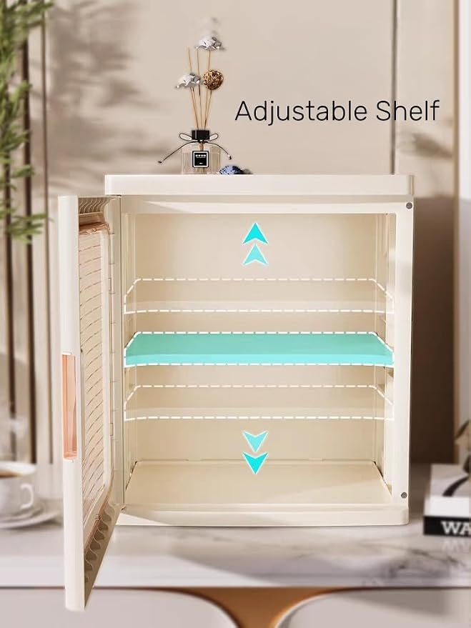 Mini Countertop Storage Cabinet with Clear Doors and Adjustable Shelf Bathroom Organizers and Storage Toilet Paper Storage for Pantry Kitchen Living Room, White