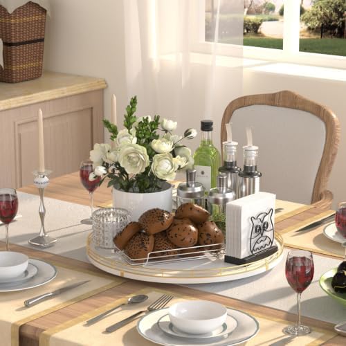 Oroyutor 16-Inch Oak Lazy Susan with Gold Rail and White Finish