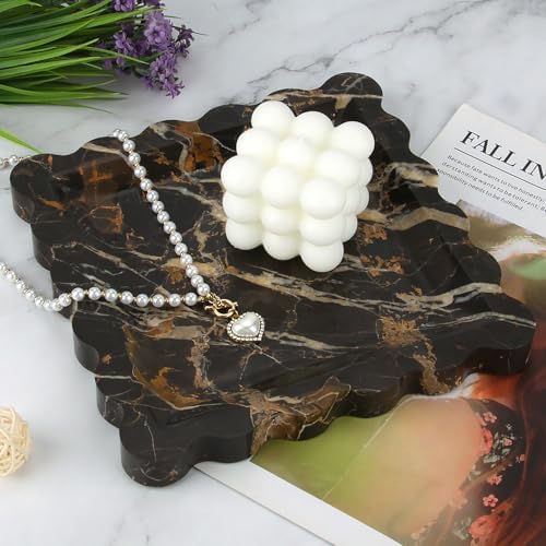 Square Marble Decorative Tray, Black Gold, 8 * 8