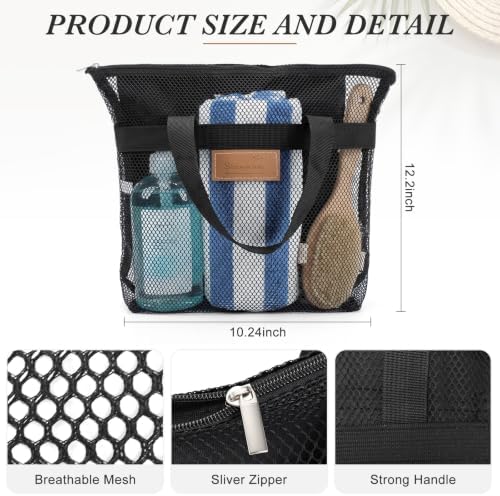 Patelai 12 Pcs Mesh Shower Caddy Bags Bulk, Quick Dry Portable, Black,Grey