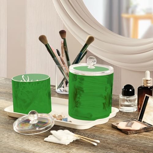 Gredecor Green Apothecary Jars with Lids for Bathroom & Kitchen Organization Containers Acrylic Plastic Organizers Great for Q-Tip Cotton Swabs, Jewelry, Food & Candy Storage, Set of 2 Sizes