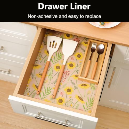 INNOLITES Shelf Liner for Kitchen Cabinet, Floral Drawer Liner Non-Adhesive