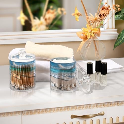 Mnsruu 4 Pack Qtip Holder Organizer Dispenser Various Shells Bathroom Storage Canister Cotton Ball Holder Bathroom Containers for Cotton Swabs/Pads/Floss