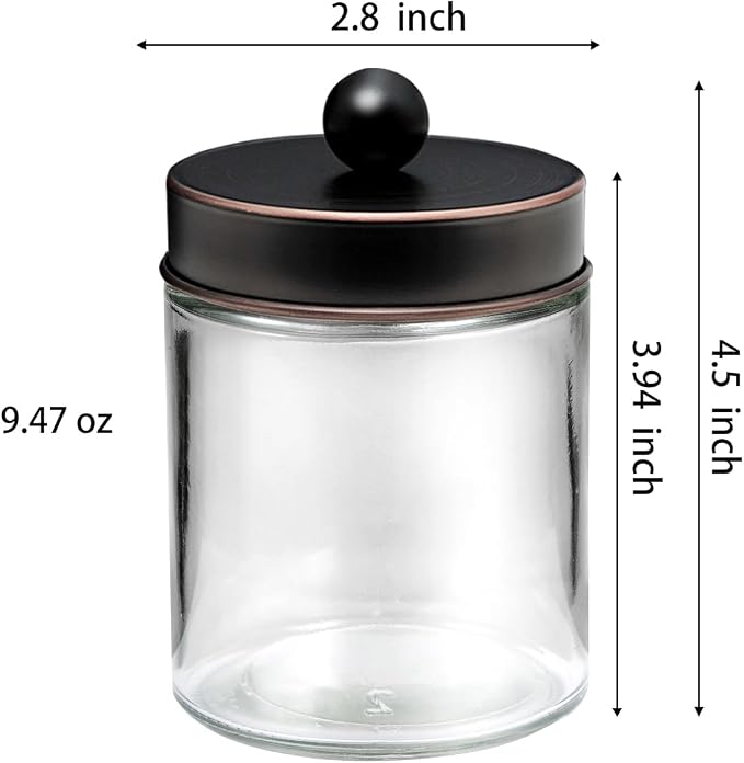 Apothecary Jar Canisters Bathroom Vanity Organizer - Qtip Holder Storage Organizer Countertop -Stainless Steel Lids &Cute Stickers for Qtips,Cotton Swabs,Makeup Sponges,Floss(3 Pack) (ORB)