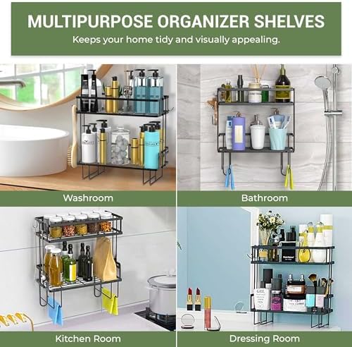 DINEST 2 Tier Over the Toilet Storage Shelf Rack Organizer, Sturdy Bathroom Organizer Shelves, Space Saver Multifunctional Wall Mounted Design, No Drilling Anti-Rust Bathroom - Black