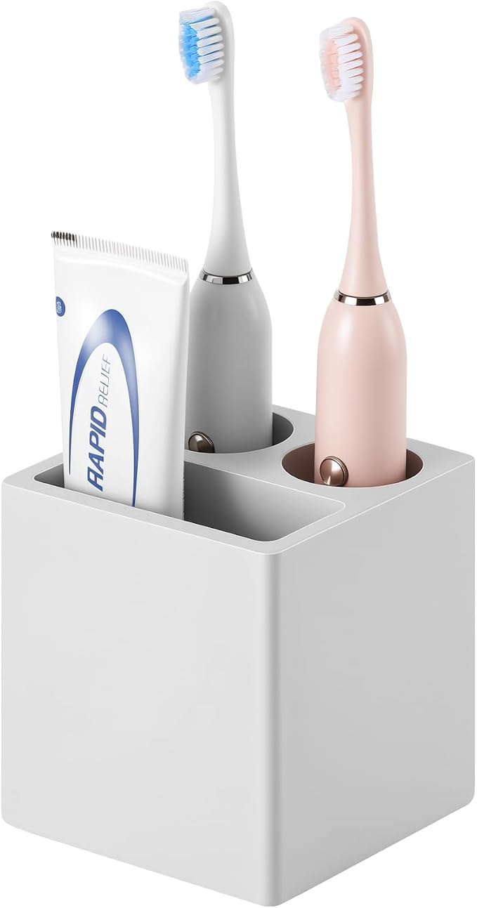 Luxspire Toothbrush Holder, 3 Slots, Light Gray | Diatomite, Fast Drying, Toothbrush Holders for Bathroom, Toothbrush and Toothpaste Holder for Countertop