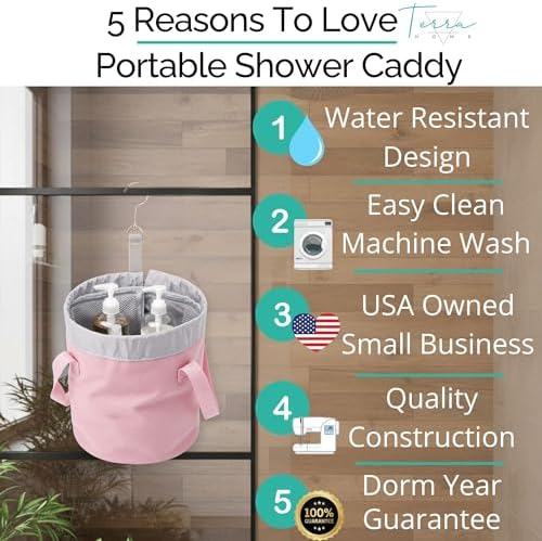 Quick Dry Mesh Shower Caddy for College Dorms – Lightweight Shower Caddy Mesh with Drawstring Top, Breathable Mesh Bottom, Multiple Pockets with Zippers for Cruise Essentials for Shower(Blush Pink)
