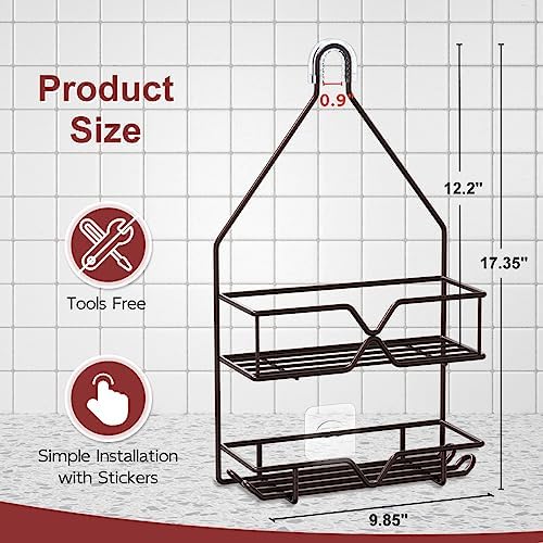 TreeLen Shower Caddy over Shower Head Hanging Bathroom Caddy for Bathroom Organizer 4 Hooks Shampoo Holder-Bronze