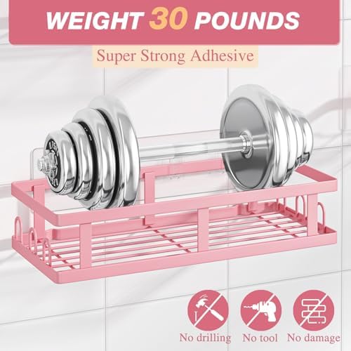 Youvip Shower Caddy, Pink, Adhesive No Drill Bathroom Organizer