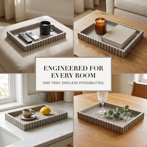OAKOA Concrete Rectangle Tray for Coffee Table Decor - Centerpiece Tray